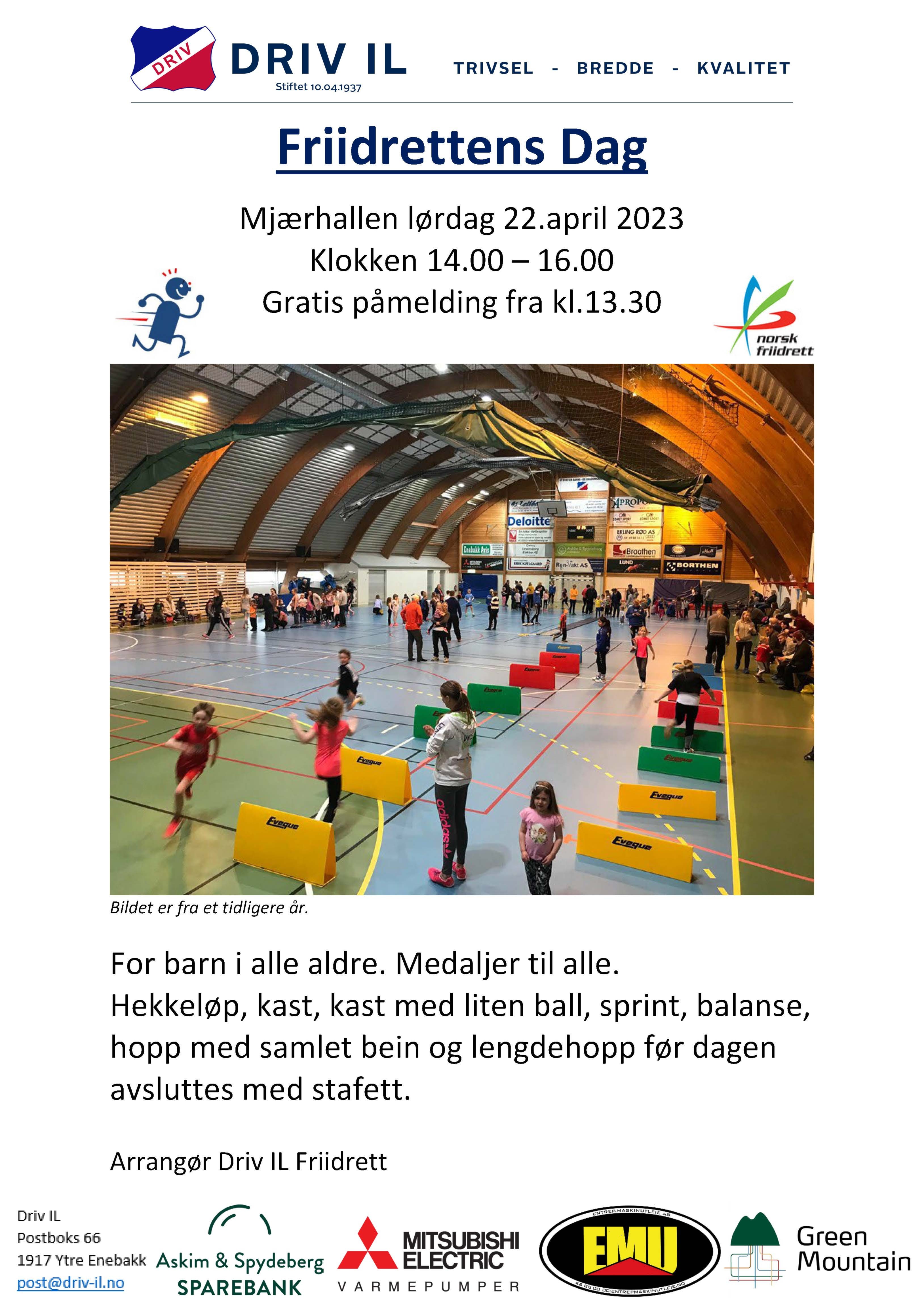 Friidrettens dag lørdag 22.april 2023, gratis.